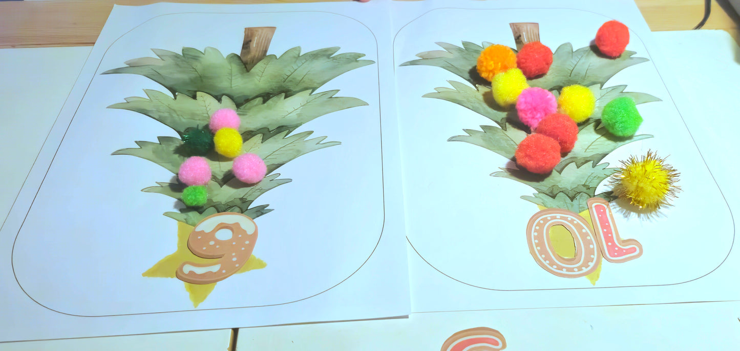 Flisat Insert - Christmas tree counting activity - Loose parts - Playdoh -