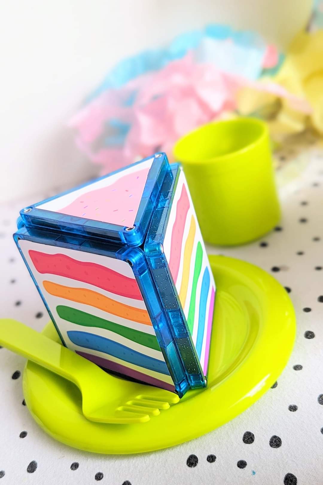 Magnet tile toppers - Birthday cake rainbow theme