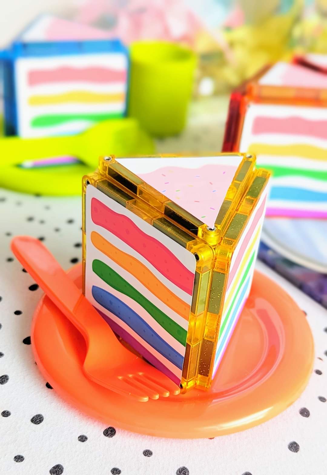 Magnet tile toppers - Birthday cake rainbow theme