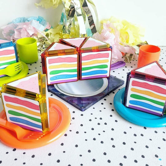 Magnet tile toppers - Birthday cake rainbow theme