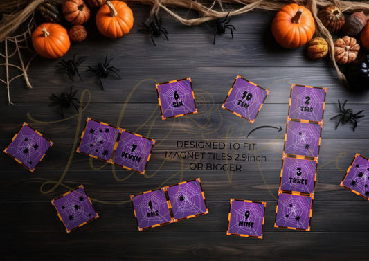 Magnet tile toppers - Halloween creepy spider counting activity