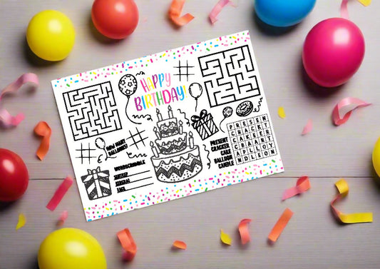 Birthday party placemat printable