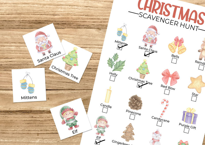 Christmas scavenger hunt cards and checklist