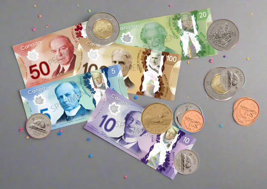 Play money - Canadian play money - Notes and coins