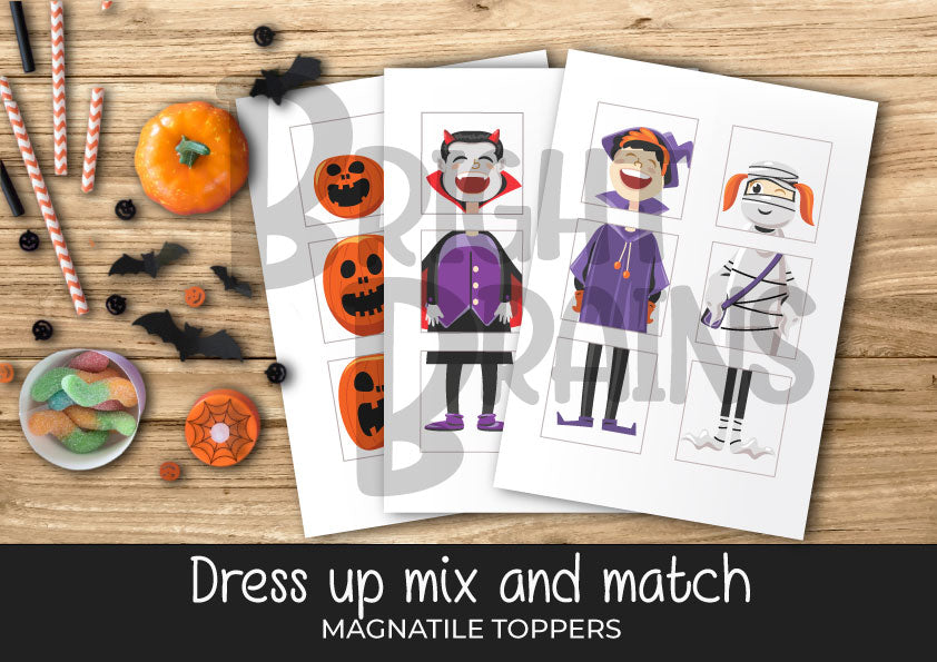 Magnet tile toppers - Halloween dress up matching game